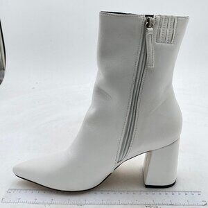 White Women Comfort Ankle Boots Pointed Toe Block Heel Side Zipper Party Shoes